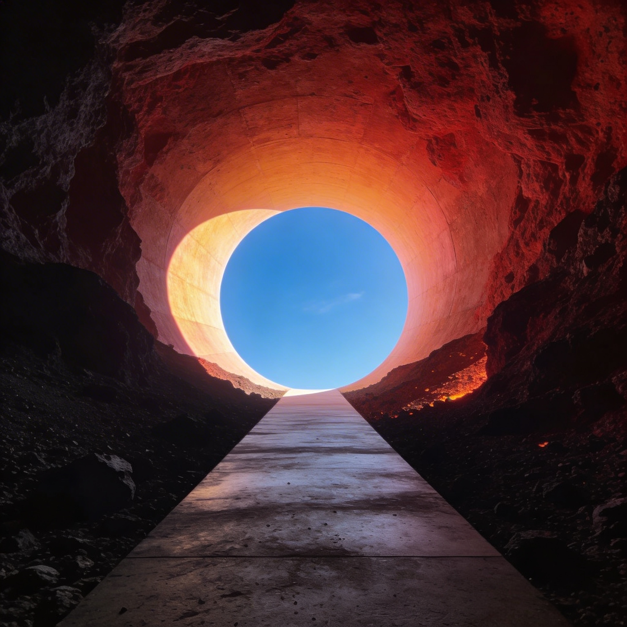 Tunnel perspective with sky opening